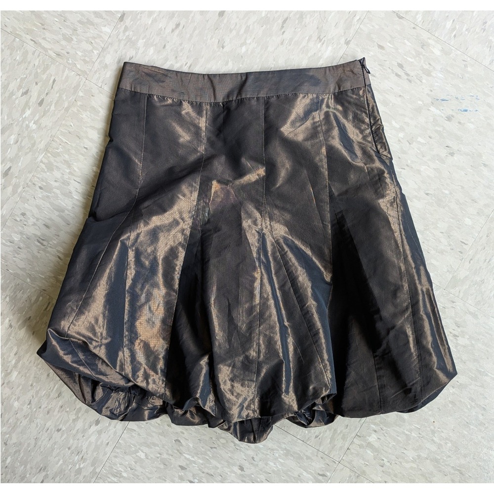 Sisley Metallic Bronze Bubble Hem‎ Skirt Panelled Taffeta Mini Size 38 US 4